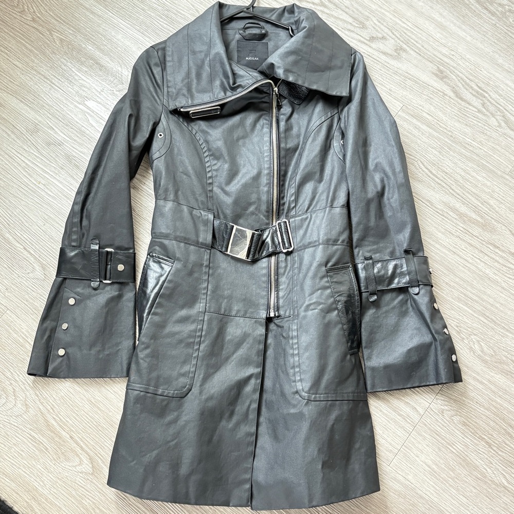 RUDSAK Black Trench Coat with Belt and Cuffs Size XS